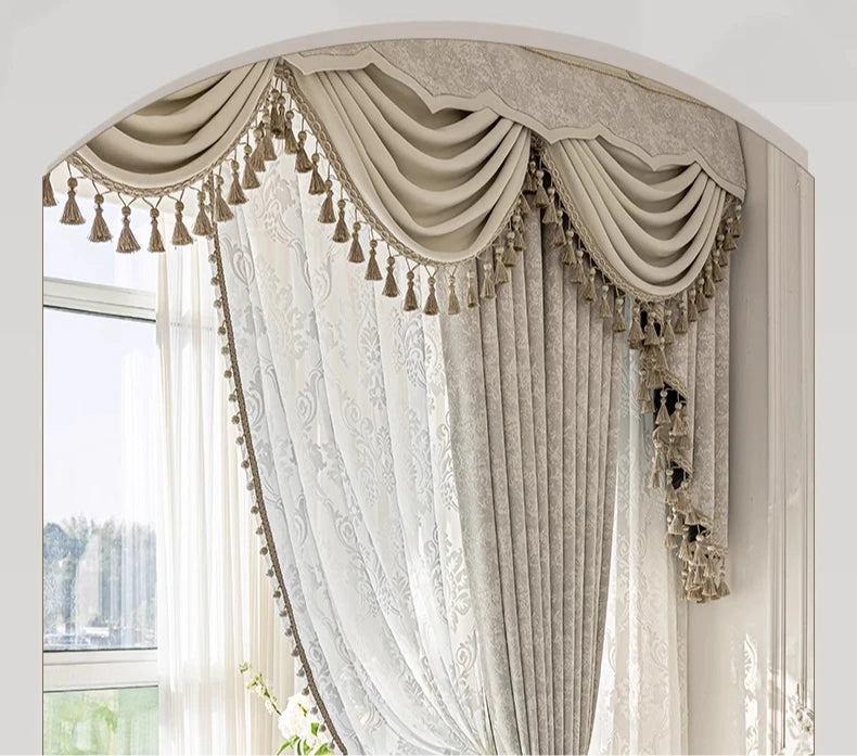 New Relief Jacquard Beige Chenille Curtains for Living Rooms Bedrooms Balconies Villas Custom Window Screens Valance - https://mohammadcollection.com