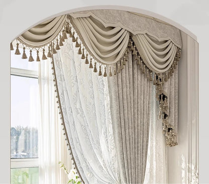 New Relief Jacquard Beige Chenille Curtains for Living Rooms Bedrooms Balconies Villas Custom Window Screens Valance - https://mohammadcollection.com