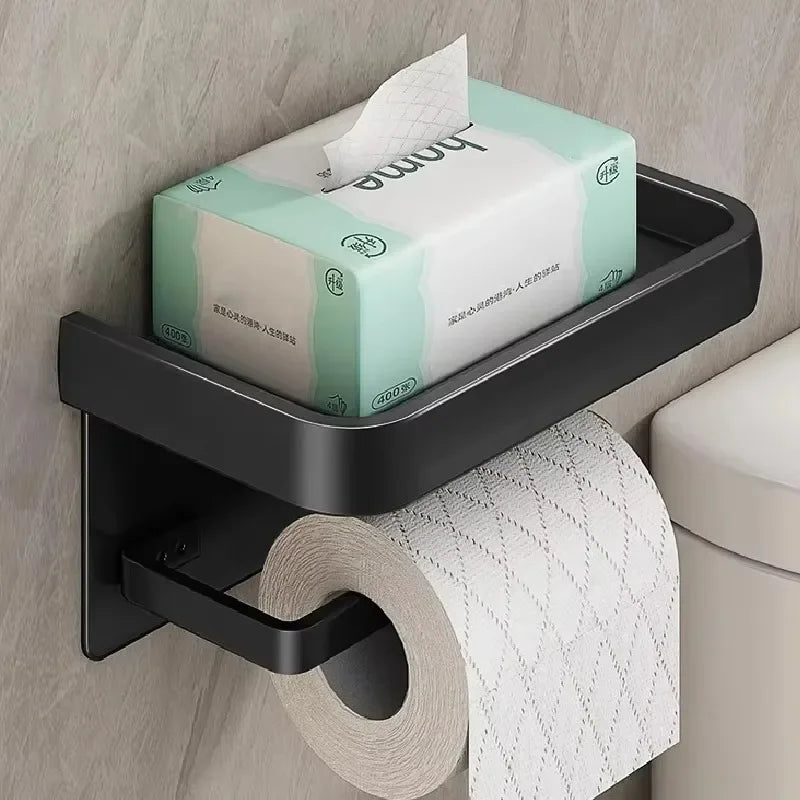 Black Gold Toilet Paper Holder Bathroom Wall Mount Multifunction WC Phone Towel Roll Shelf Accessories - https://mohammadcollection.com
