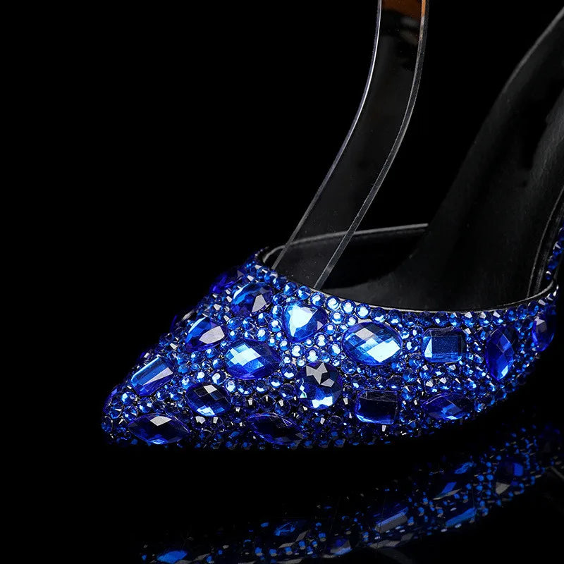 MC THE BLACK DIAMOND crystal pendant banquet high heels, elegant prom wedding shoes with sparkling embellishments and stiletto heels.