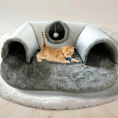 MC THE BLACK DIAMOND cozy cat tunnel bed and play mat for small animals, soft fabric habitat accessory with tunnel and resting area
