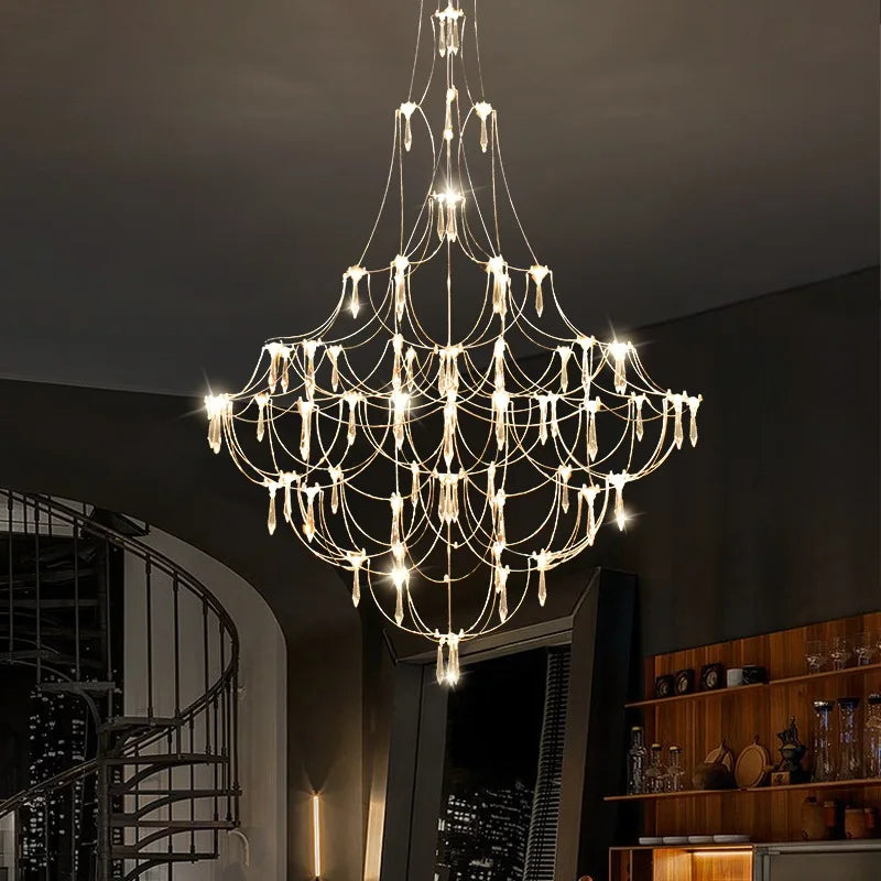 Modern MC THE BLACK DIAMOND Deluxe Star Crystal Lamp chandelier with firefly pendant design and LED lighting for living rooms.