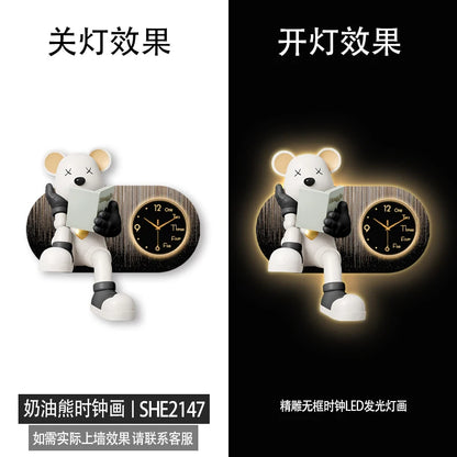 Creative Living Room Decoration Wall Clock Modern Design Cartoon Bear LED Clock Wall Painting Children Room Clock Luminous Mute - 𝕄𝕮 𝕋𝕙𝕖 𝔹𝕝𝕒𝕔𝕜 𝔻𝕚𝕒𝕞𝕠𝕟𝕕