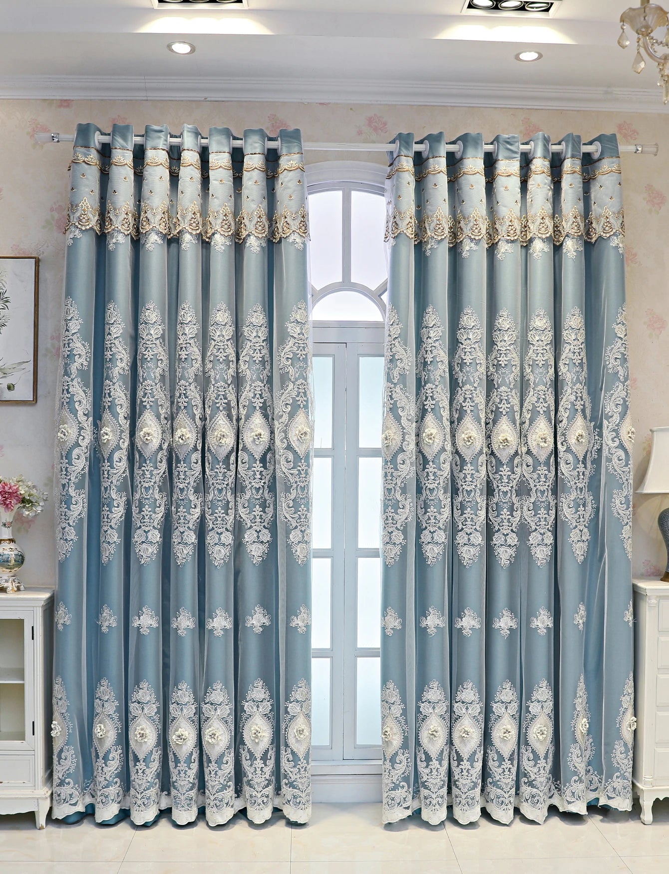 1PC Curtains,Luxury vintage-style embroidered curtains with 3D relief patterns, dual-layer design for privacy and light control - https://mohammadcollection.com