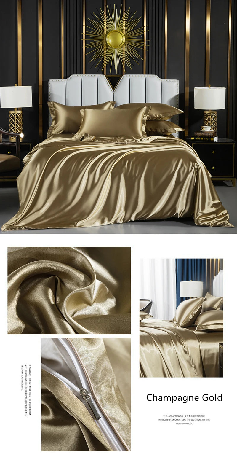 Luxurious solid silk bedding set with duvet cover, fitted sheet, pillowcases in twin, double, queen, king sizes by 𝕄𝕔 𝕋𝕙𝕖 𝔹𝕝𝕒𝕔𝕜 �