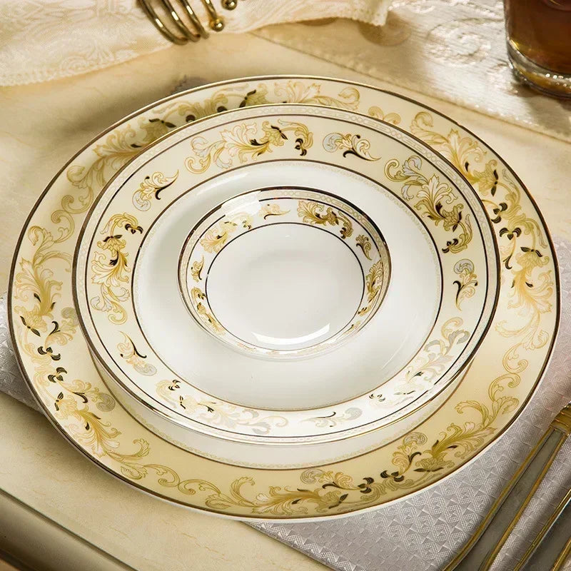 Luxury Mc The Black Diamonds golden bone china ceramic plates dinner set, 58-piece royal porcelain kitchen dinnerware collection