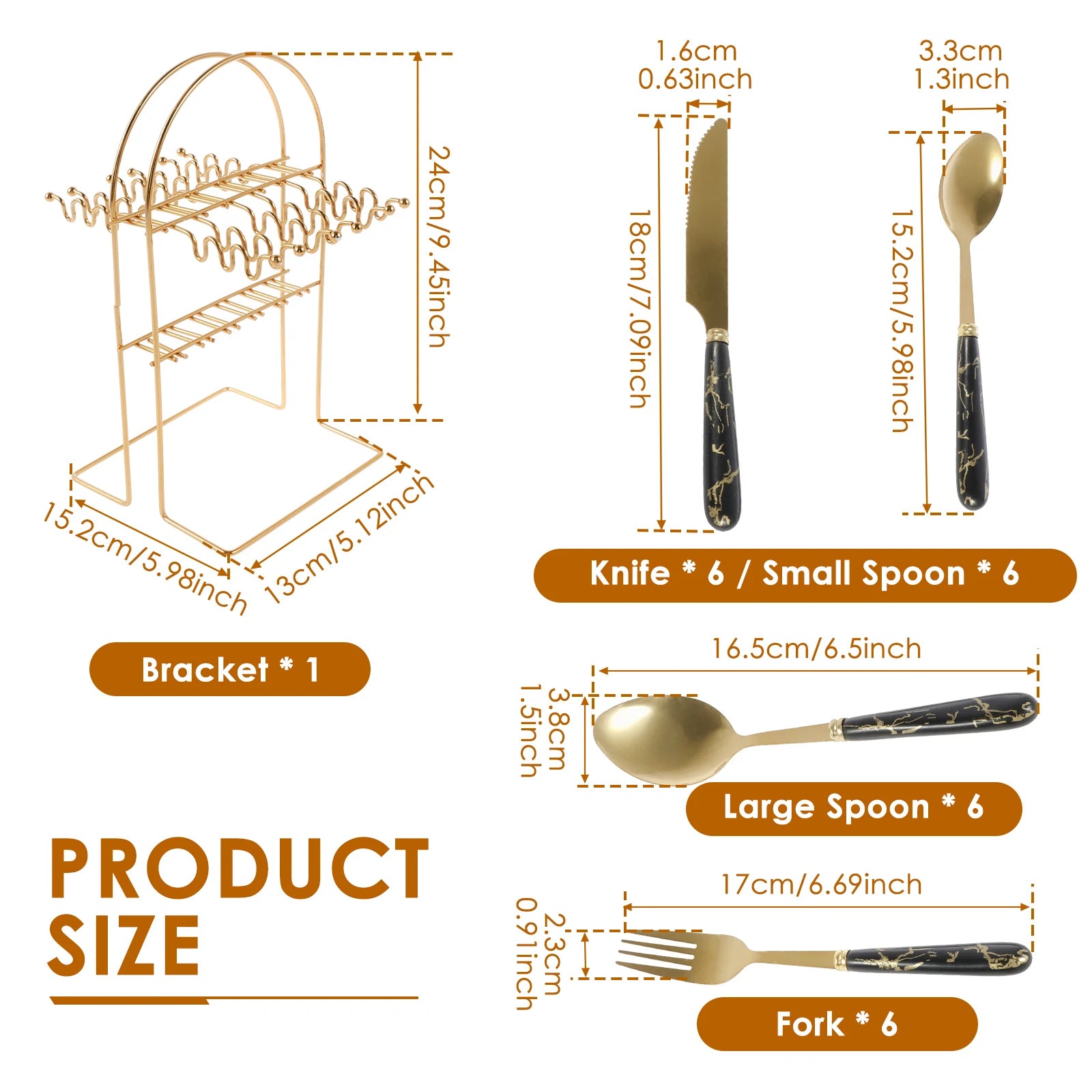 Stainless steel flatware set with 24 pieces and holder, includes forks, knives, and spoons from MC THE BLACK DIAMOND.