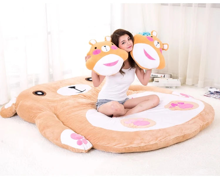 MC THE BLACK DIAMOND cartoon mattress lazy sofa bed for adults, colorful futon in a modern living room setting.