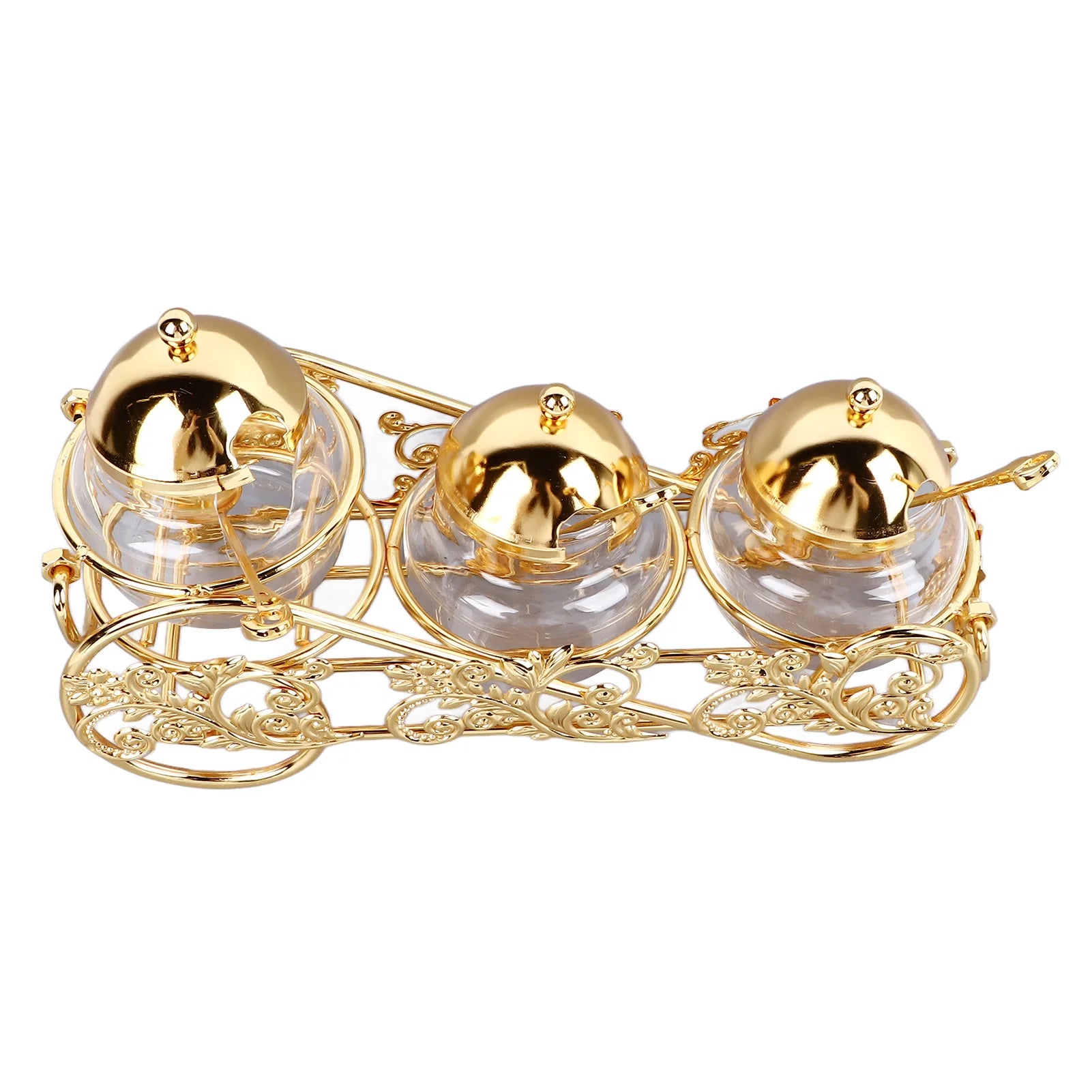 3Pcs Sugar Storage Jar with Lid Spoon European Style Polished Glass Condiment Pot Golden Sugar Bowl for Home Hotels Restaurant - https://mohammadcollection.com