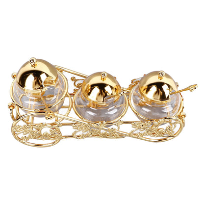 3Pcs Sugar Storage Jar with Lid Spoon European Style Polished Glass Condiment Pot Golden Sugar Bowl for Home Hotels Restaurant - https://mohammadcollection.com