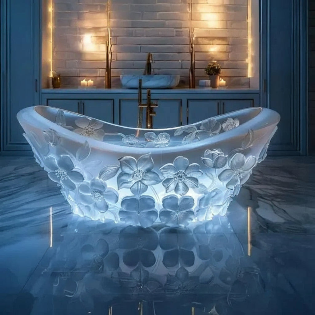 Y Transparent bathtub AI concept couple freestanding crystal corrugated resin bathtub - https://mohammadcollection.com