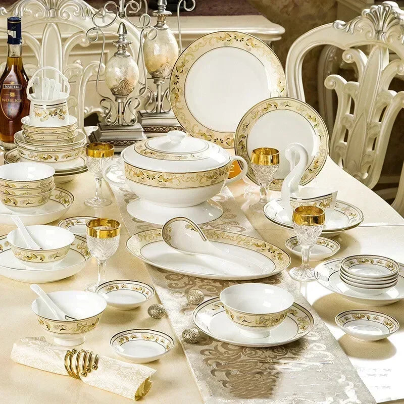 Luxury Golden Bone China ceramic dinner plates set by 𝕄𝕮 𝕋𝕙𝕖 𝔹𝕝𝕒𝕔𝕜 𝔻𝕚𝕒𝕞𝕠�