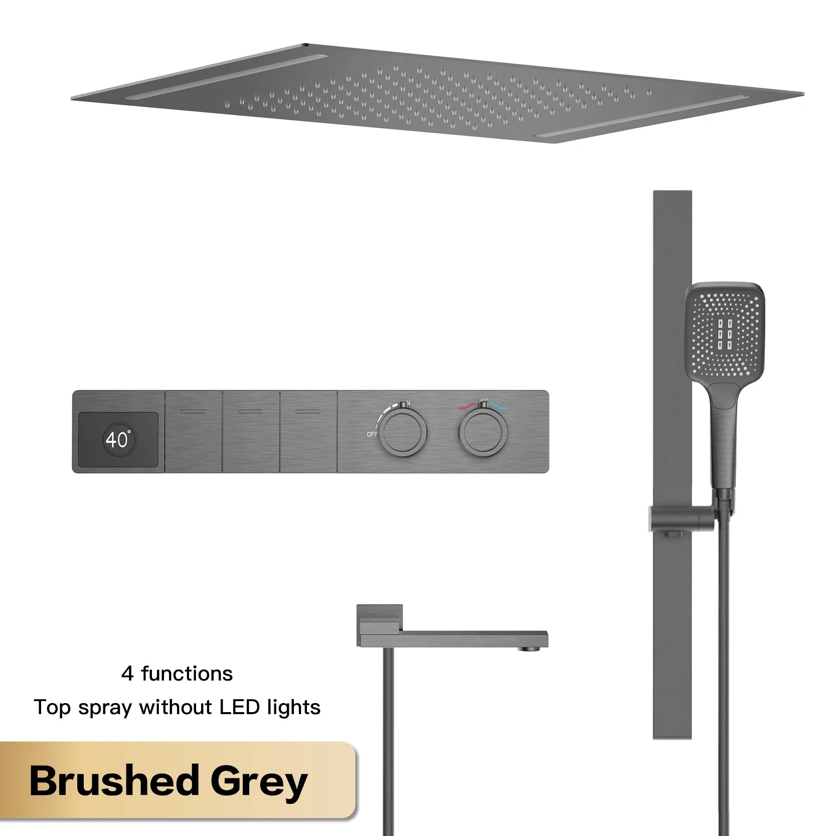 Luxury brass gun gray bathroom shower system with LED display, hot and cold water control, embedded design from 𝕄𝕔 𝕋𝕙𝕖 𝔹𝕝𝕒𝕔𝕜 𝔻𝕚