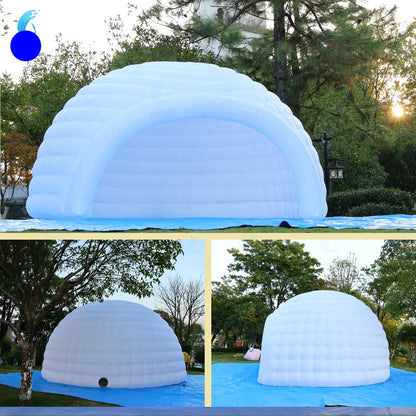 MC THE BLACK DIAMOND inflatable pop-up igloo dome tent set up outdoors, showcasing its lightweight, portable design for camping or events.