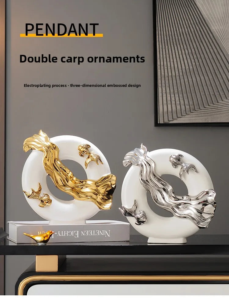Modern Art Home Decor, Chinese Koi Lucky Ornament, Ceramic Crafts, Light Luxury Living Room, Study, Office Decorative Figurines - 𝕄𝕮 𝕋𝕙𝕖 𝔹𝕝𝕒𝕔𝕜 𝔻𝕚𝕒𝕞𝕠𝕟𝕕