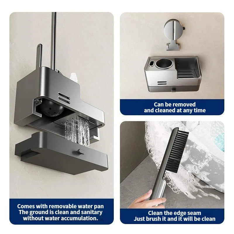 Wall-mounted bathroom storage rack with suction cups and toilet brush from 𝕄𝕮 𝕋𝕙𝕖 𝔹𝕝𝕒𝕔𝕜 𝔻𝕚𝕒𝕞�