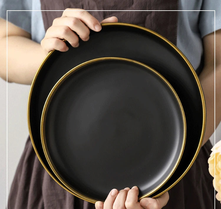 Black and white matte porcelain dinner plate from MC THE BLACK DIAMOND, elegant kitchenware with sleek design