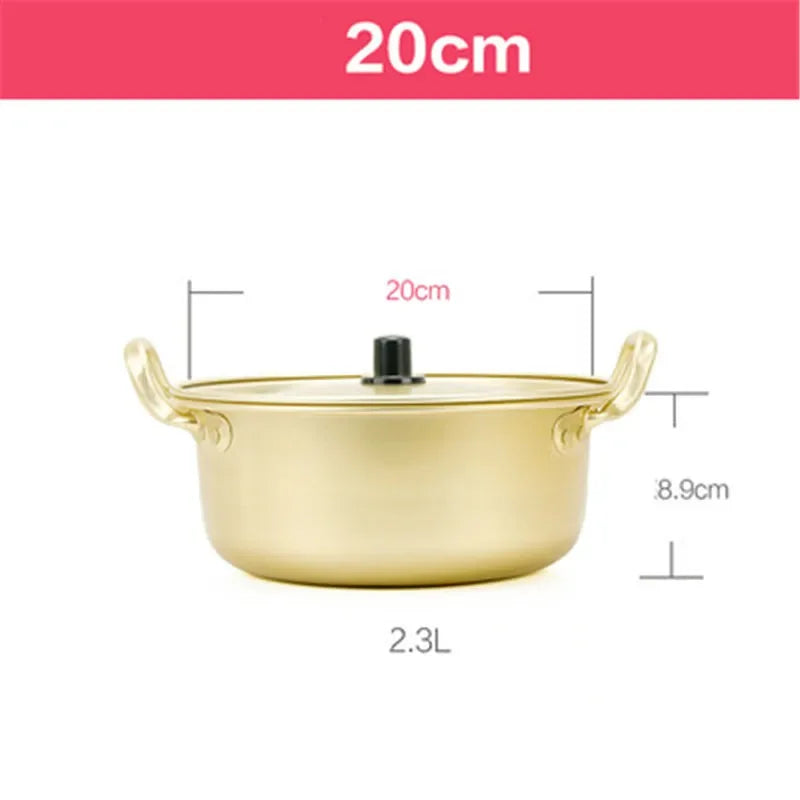MC THE BLACK DIAMOND Korean style ramen hot pot with aluminum construction and oxidized coating, ideal for noodle and egg soups.