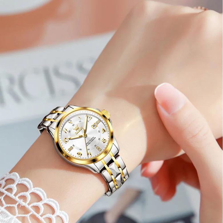 Elegant MC THE BLACK DIAMOND ladies' quartz wristwatch with luminous dial, date display, and 30m waterproof for women.
