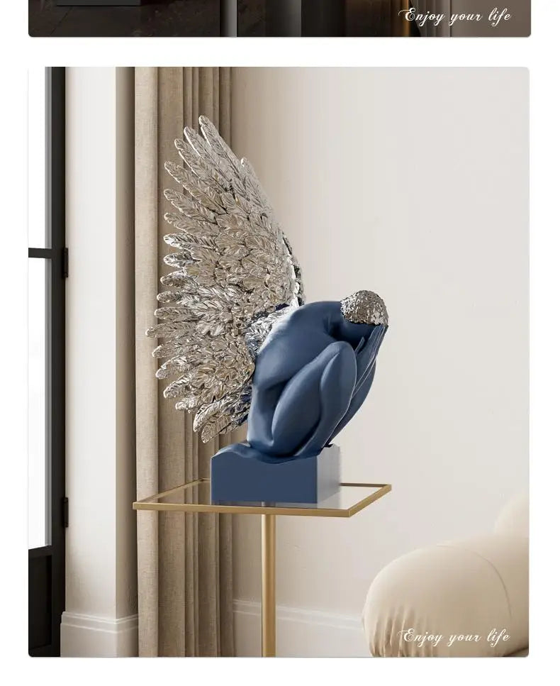 High-end MC THE BLACK DIAMOND wings sculpture statue for desk decoration, stylish art ornament for hotel or club interior decor.