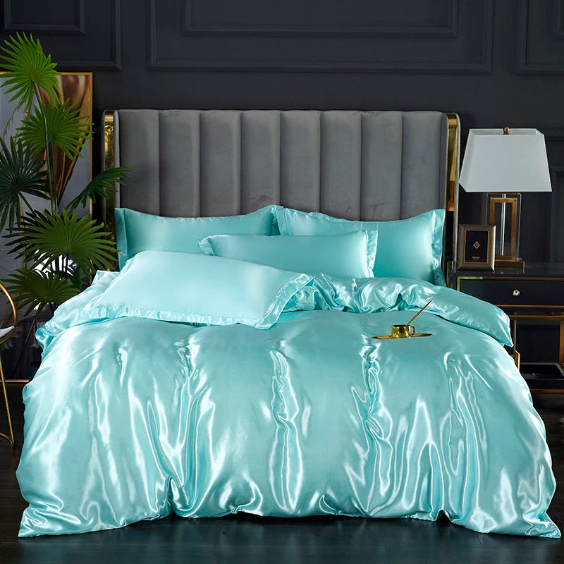 Silky satin duvet cover set with three pieces from 𝕄𝕔 𝕋𝕙𝕖 𝔹𝕝𝕒𝕔𝕜 𝔻𝕚𝕒𝕞𝕠�