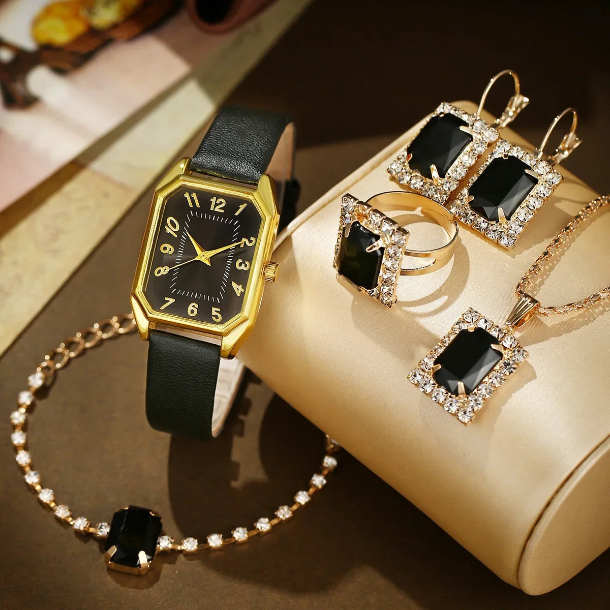 Luxury fashion square women's watch from Mohammad Collection, featuring a sleek jewelry design with a stylish strap and elegant face.