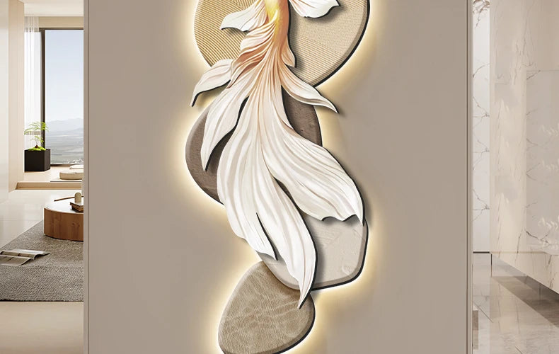 3D Koi wall art painting poster by MC THE BLACK DIAMOND featuring vibrant koi fish in a detailed aquatic scene.