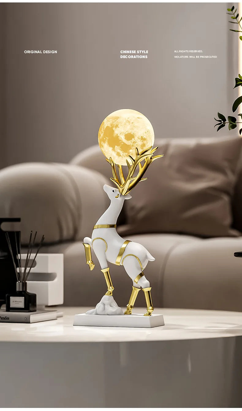 Nordic Luxury Decor Lucky Deer Figurine Living Room Office Desk Decoration Bedroom Night Light Modern Home Art Accessories Gifts - 𝕄𝕮 𝕋𝕙𝕖 𝔹𝕝𝕒𝕔𝕜 𝔻𝕚𝕒𝕞𝕠𝕟𝕕
