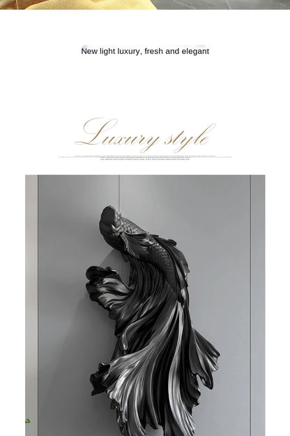 Nordic Home Wall Decor 85cm Fighting Fish Statue Sculpture Feng Shui Decoration Modern Living Room Porch 3D Wall Art Decoration - 𝕄𝕮 𝕋𝕙𝕖 𝔹𝕝𝕒𝕔𝕜 𝔻𝕚𝕒𝕞𝕠𝕟𝕕