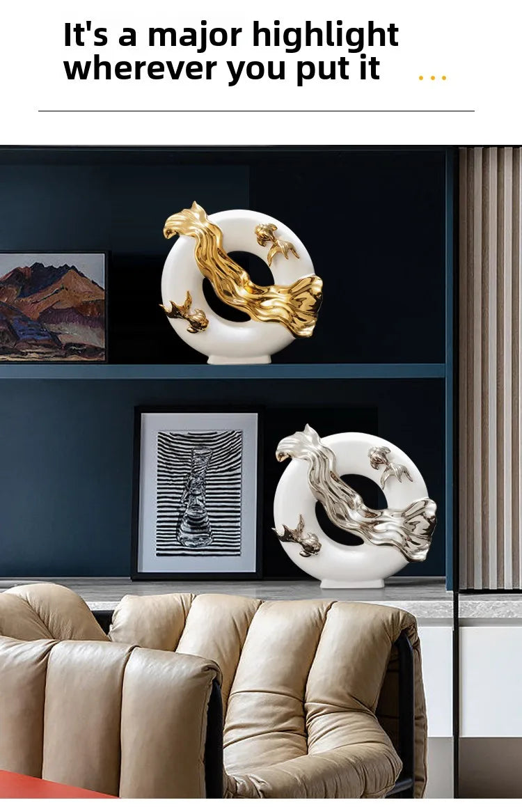 Modern Art Home Decor, Chinese Koi Lucky Ornament, Ceramic Crafts, Light Luxury Living Room, Study, Office Decorative Figurines - 𝕄𝕮 𝕋𝕙𝕖 𝔹𝕝𝕒𝕔𝕜 𝔻𝕚𝕒𝕞𝕠𝕟𝕕