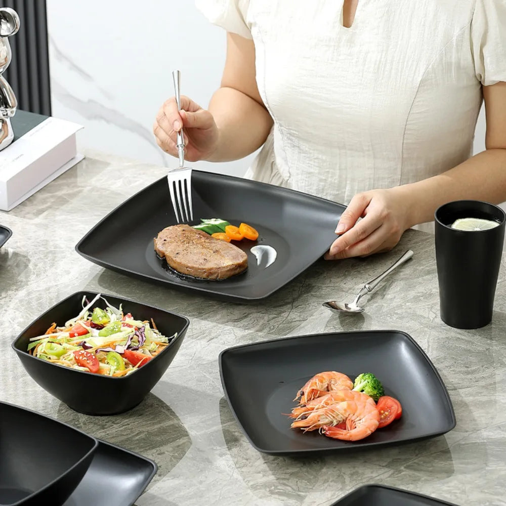 16-piece square plastic dinnerware set by 𝕄𝕔 𝕋𝕙𝕖 𝔹𝕝𝕒𝕔𝕜 𝔻𝕚𝕒𝕞𝕠𝕟