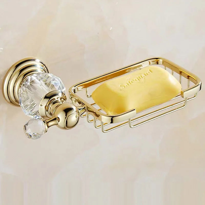 Luxury Gold Polished Brass Bathroom Accessories Set - Wall-Mounted Crystal Bath Hardware Collection - https://mohammadcollection.com