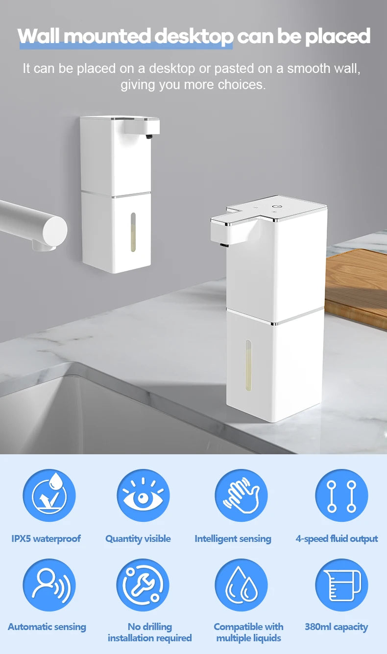 Wall-mounted MC THE BLACK DIAMOND touchless sensor soap dispenser for kitchen or bathroom hand cleaning.