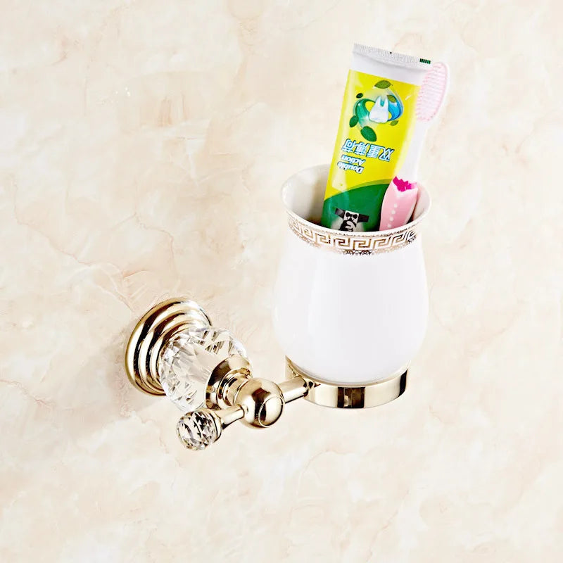 Luxury Gold Polished Brass Bathroom Accessories Set - Wall-Mounted Crystal Bath Hardware Collection - https://mohammadcollection.com