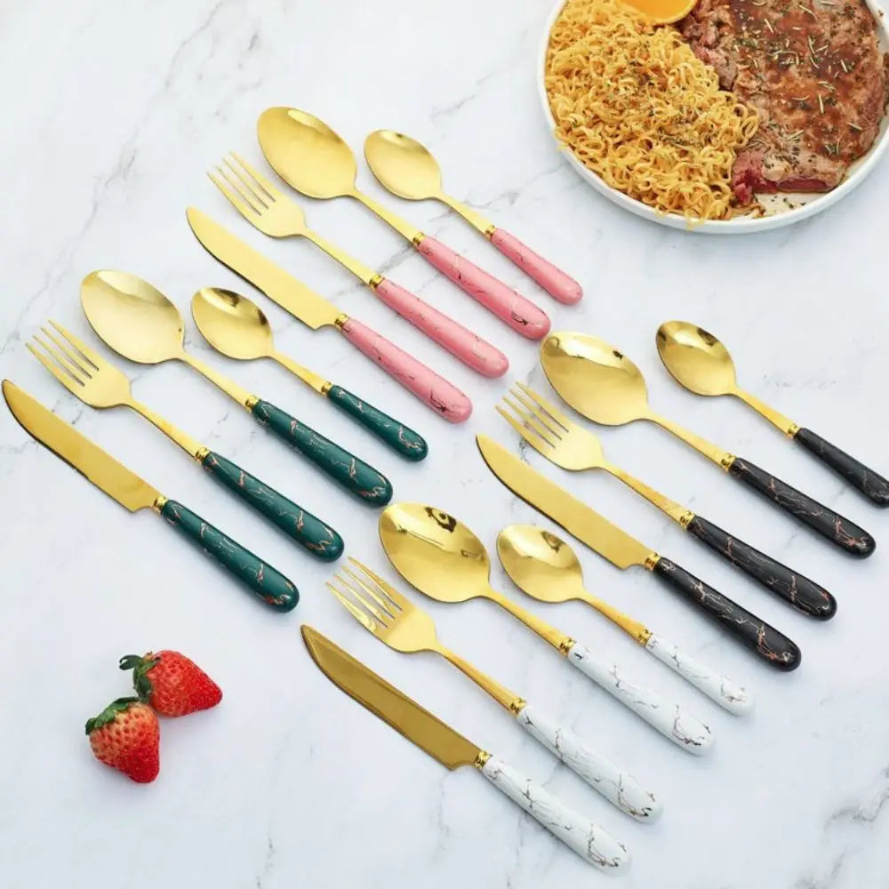 Set of 24 stainless steel marbled kitchen tableware from 𝕄𝕔 𝕋𝕙𝕖 𝔹𝕝𝕒𝕔𝕜 𝔻𝕚𝕒𝕞�