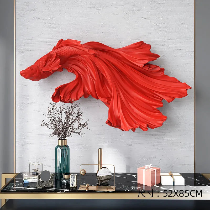 Nordic Home Wall Decor 85cm Fighting Fish Statue Sculpture Feng Shui Decoration Modern Living Room Porch 3D Wall Art Decoration - 𝕄𝕮 𝕋𝕙𝕖 𝔹𝕝𝕒𝕔𝕜 𝔻𝕚𝕒𝕞𝕠𝕟𝕕