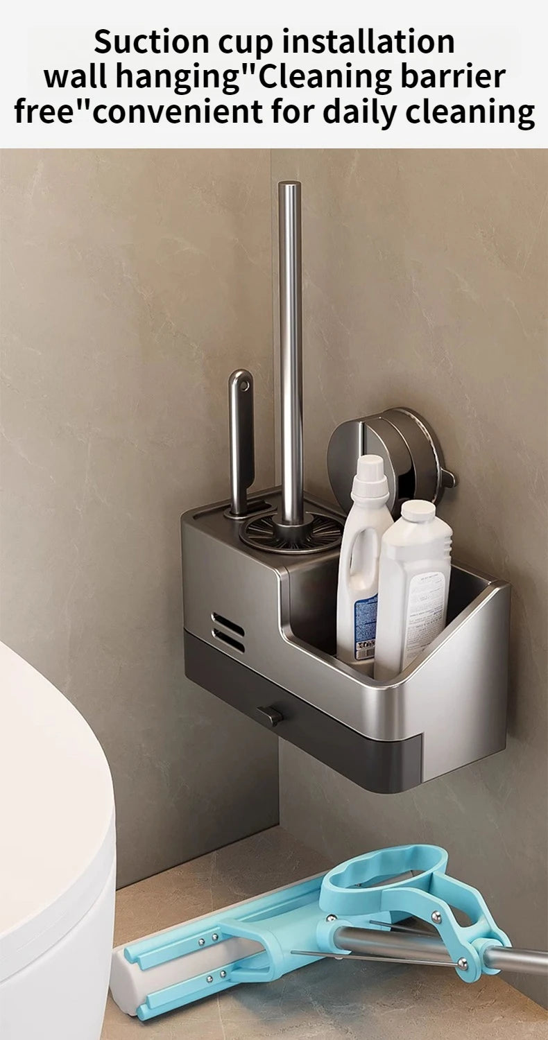 Wall-mounted bathroom storage rack with suction cups and toilet brush from 𝕄𝕔 𝕋𝕙𝕖 𝔹𝕝𝕒𝕔𝕜 𝔻𝕚𝕒𝕞�