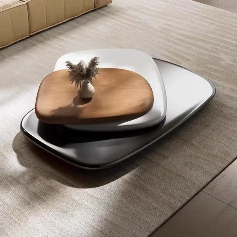 Modern rotating coffee table by MC THE BLACK DIAMOND with minimalist Italian design, floating style for large apartments.