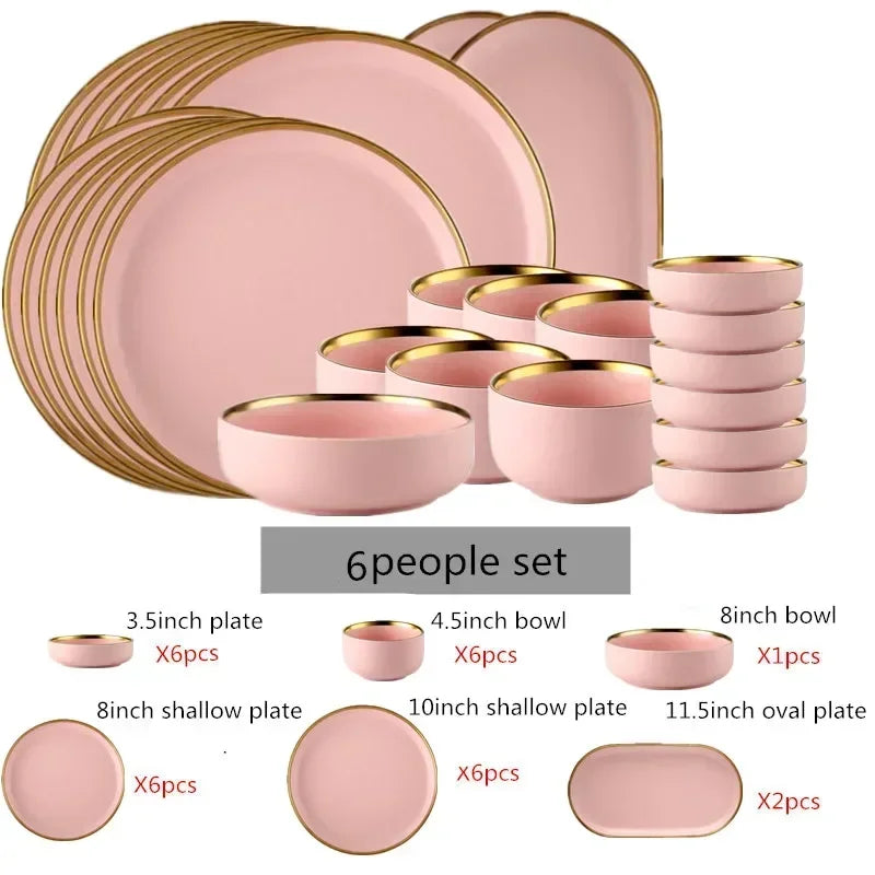 Pink porcelain dinner plate with gilt rim from 𝕄𝕔 𝕋𝕙𝕖 𝔹𝕝𝕒𝕔𝕜 𝔻𝕚𝕒𝕞𝕠𝕟