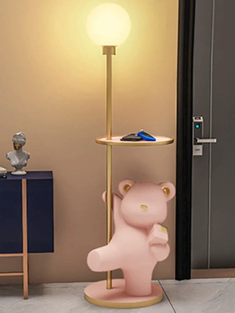 Nordic luxury living room large bear floor lamp storage rack bedroom bedside table lamp integrated vertical table lamp - https://mohammadcollection.com