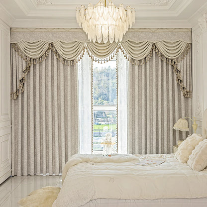 New Relief Jacquard Beige Chenille Curtains for Living Rooms Bedrooms Balconies Villas Custom Window Screens Valance - https://mohammadcollection.com