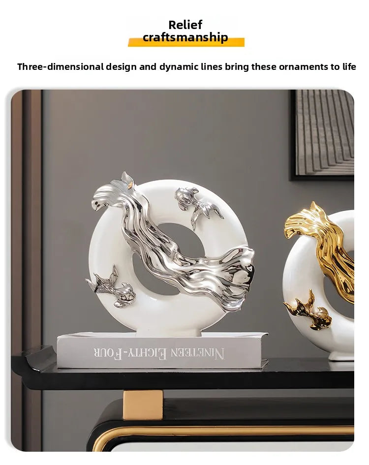 Modern Art Home Decor, Chinese Koi Lucky Ornament, Ceramic Crafts, Light Luxury Living Room, Study, Office Decorative Figurines - 𝕄𝕮 𝕋𝕙𝕖 𝔹𝕝𝕒𝕔𝕜 𝔻𝕚𝕒𝕞𝕠𝕟𝕕