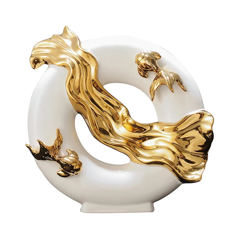 Modern Art Home Decor, Chinese Koi Lucky Ornament, Ceramic Crafts, Light Luxury Living Room, Study, Office Decorative Figurines - 𝕄𝕮 𝕋𝕙𝕖 𝔹𝕝𝕒𝕔𝕜 𝔻𝕚𝕒𝕞𝕠𝕟𝕕