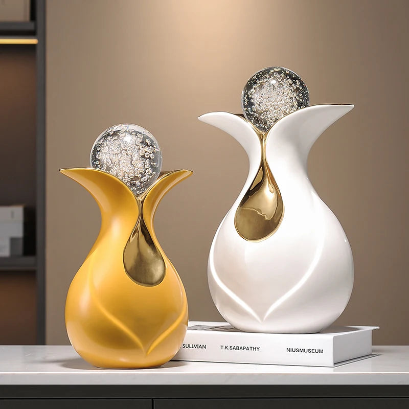 Modern Art Ceramic Ornaments Crystal Ball Feng Shui Home Decor Living Room Wine Cabinet TV Cabinet Office Decorative Figurines - 𝕄𝕮 𝕋𝕙𝕖 𝔹𝕝𝕒𝕔𝕜 𝔻𝕚𝕒𝕞𝕠𝕟𝕕