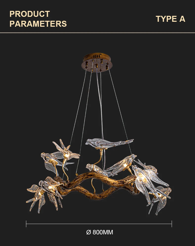 Vintage Round Bird Ceiling Chandelier Swallow
