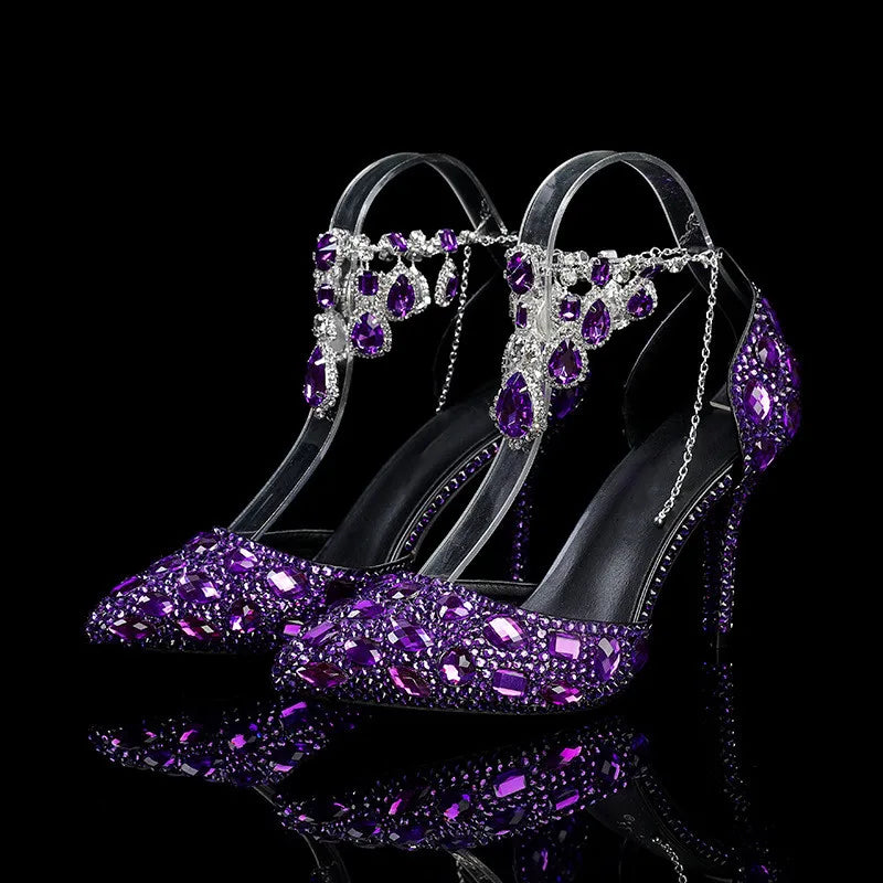MC THE BLACK DIAMOND crystal pendant high heels for prom and wedding, elegant banquet shoes with sparkling details