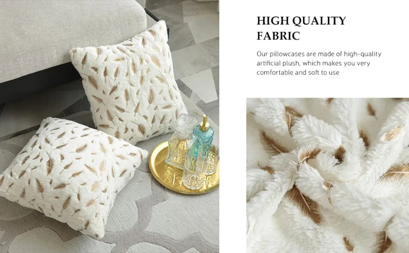 Gold feather decorative pillow cover from 𝕄𝕔 𝕋𝕙𝕖 𝔹𝕝𝕒𝕔𝕜 𝔻𝕚𝕒𝕞𝕠𝕟�