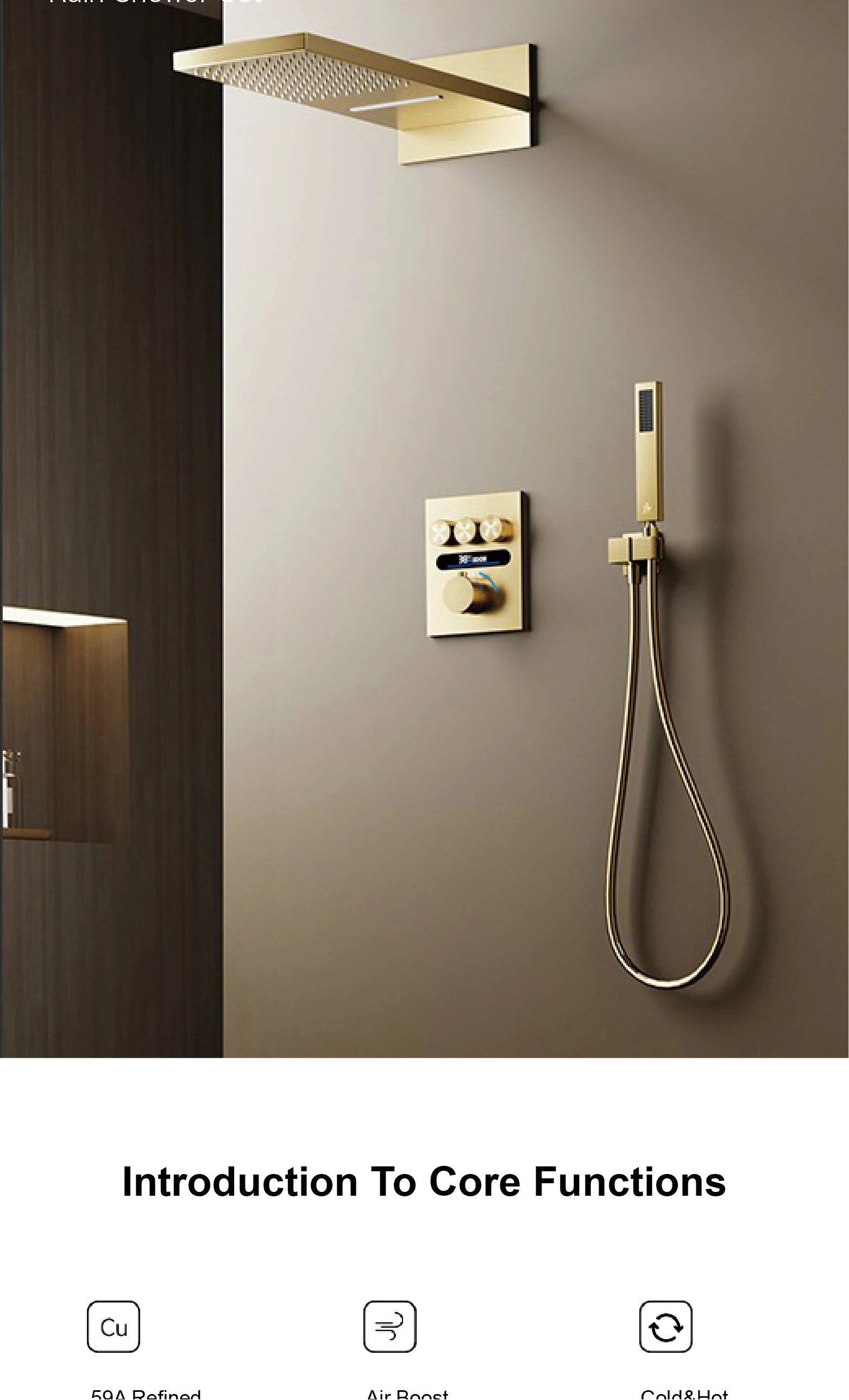 Luxury gold LED digital display bath shower system with constant temperature control and embedded bath mixer by 𝕄𝕔 𝕋𝕙𝕖 𝔹𝕝𝕒𝕔𝕜 𝔻𝕚𝕒