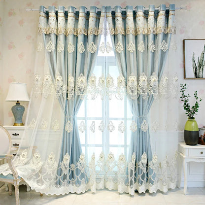 Elegant Double-Layer Curtains with Embossed Base &amp; 3D Embroidered Detailing Decorative Blackout Drapes for Bedroom/Living Room - https://mohammadcollection.com