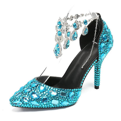 Bling Luxury Handmade Full Rhinestones Women Pumps Fashion Diamonds Crystal Pendant Banquet High heels Party Prom Wedding Shoes - https://mohammadcollection.com